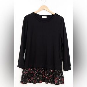 Women’s Size Small Love, Taza Dress. Black With Pink, Flower-Print Skirt.